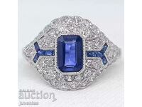 ART DECO GOLD RING WITH SAPPHIRES AND DIAMONDS