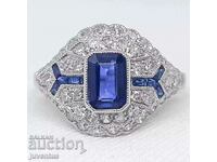 ART DECO GOLD RING WITH SAPPHIRES AND DIAMONDS