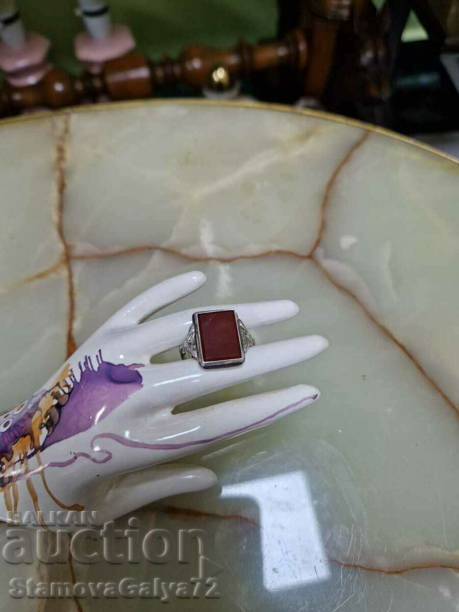 A great antique silver carnelian ring - 5