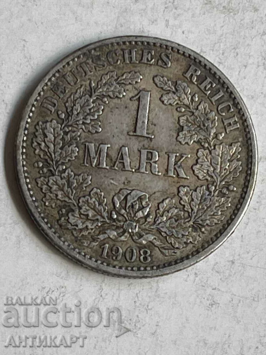 σπάνιο ασημένιο νόμισμα 1 μάρκα Γερμανία ασήμι 1908 G