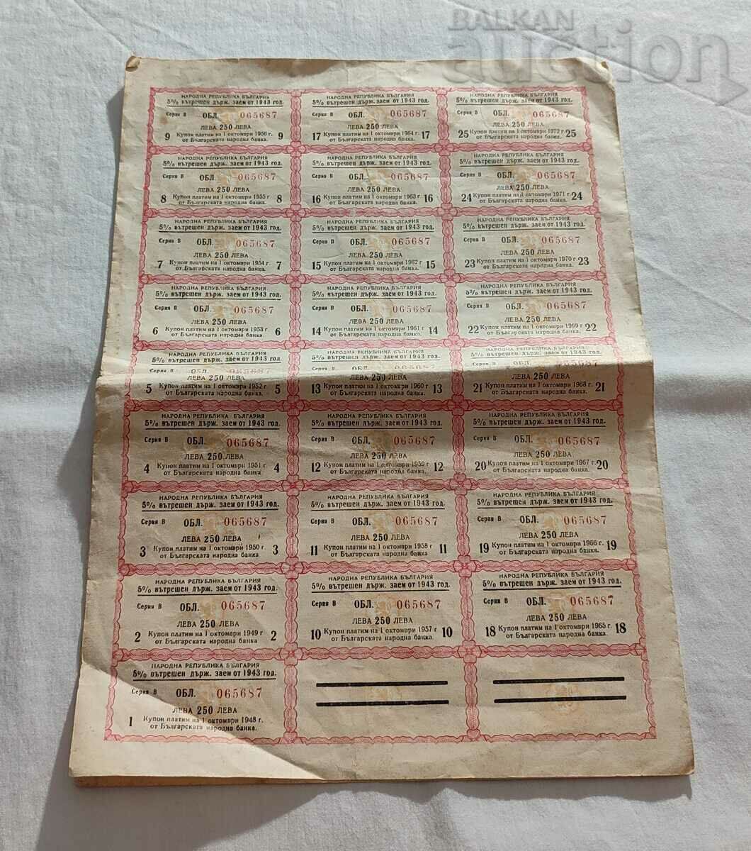 BOND INTER. STATE LOAN 1943 5000 BGN 5% No. 065687 with price 4.00 BGN | € 2.05 BOND INTER. STATE LOAN 1943 5000 BGN 5% No. 065687 with price 4.00 BGN | € 2.05