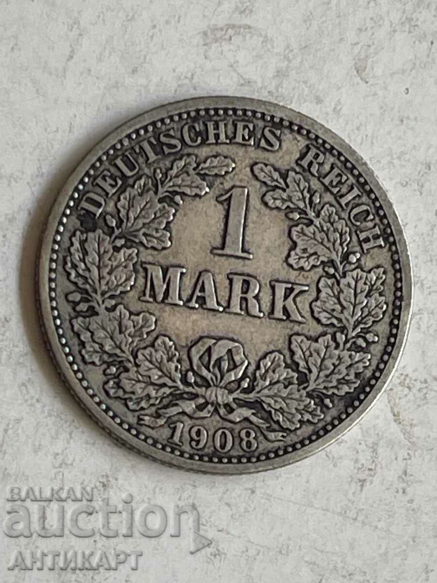 рядка сребърна монета 1 марка Германия сребро 1908 J