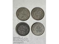 4 silver coins 1 mark Germany silver 1912 D,F,J 1913 F