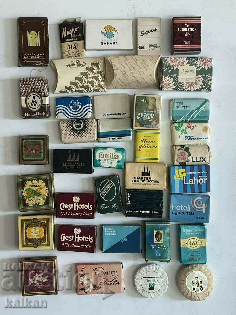 Collection of small hotel and airplane soaps - 37 pieces