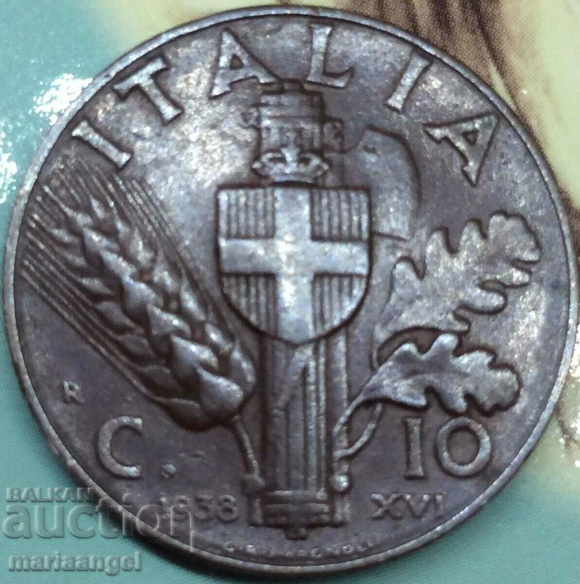 10 Centesimi 1938 Ιταλία Φασισμός Βίκτωρ Εμμανουήλ Γ' Χάλκινο