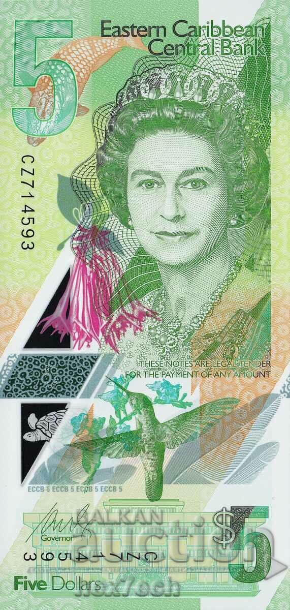 ❤️ ⭐ Eastern Caribbean 2021 $5 Polymer UNC new ⭐ ❤️ with price 11.99 BGN | € 6.13