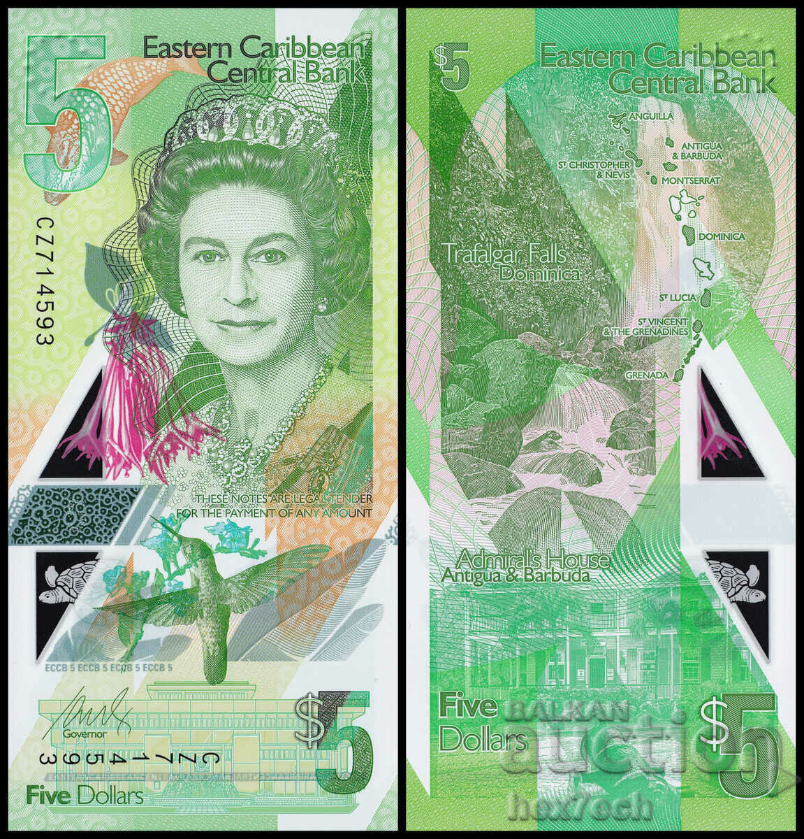 ❤️ ⭐ Eastern Caribbean 2021 $5 Polymer UNC new ⭐ ❤️