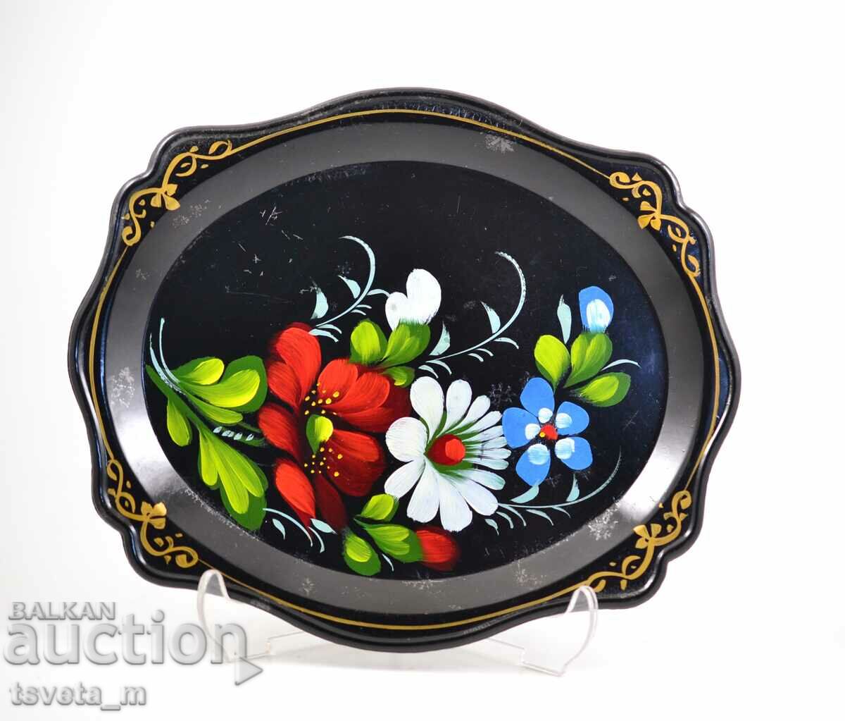 Hand painted metal serving tray USSR Russia