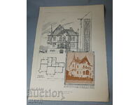 1895 Виена Архитектурна литография на Къща Вила