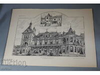1895 Viena Litografia arhitecturală a Palatului Castelului