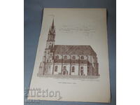 1895 Βιέννη Αρχιτεκτονική λιθογραφία της εκκλησίας του καθεδρικού ναού