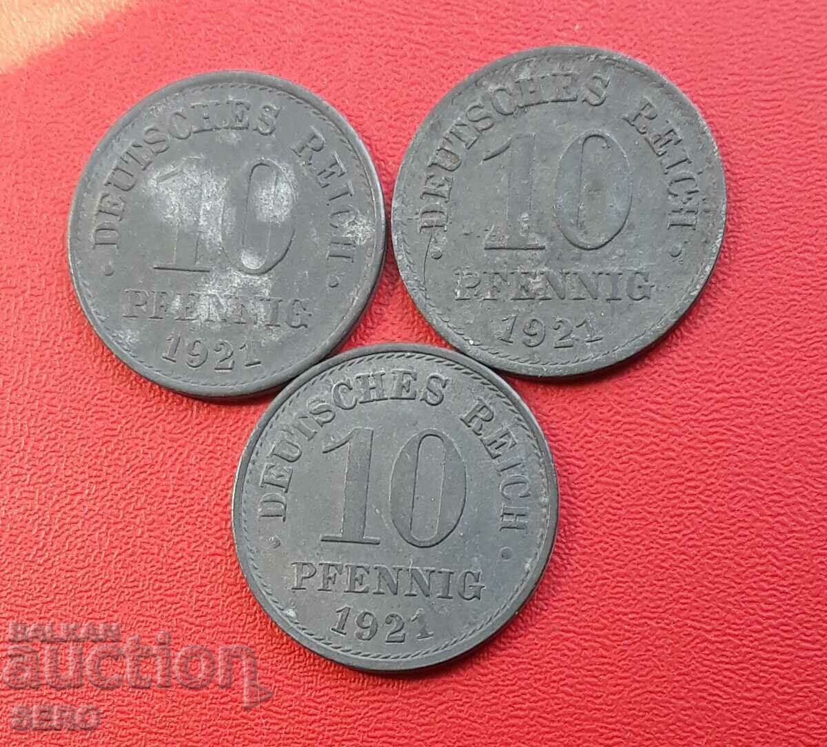 Германия-лот 3х10 пфенига 1920 и 2 бр. от 1921