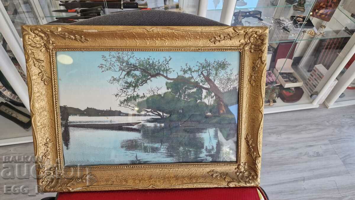 Old painting landscape tapestry framed