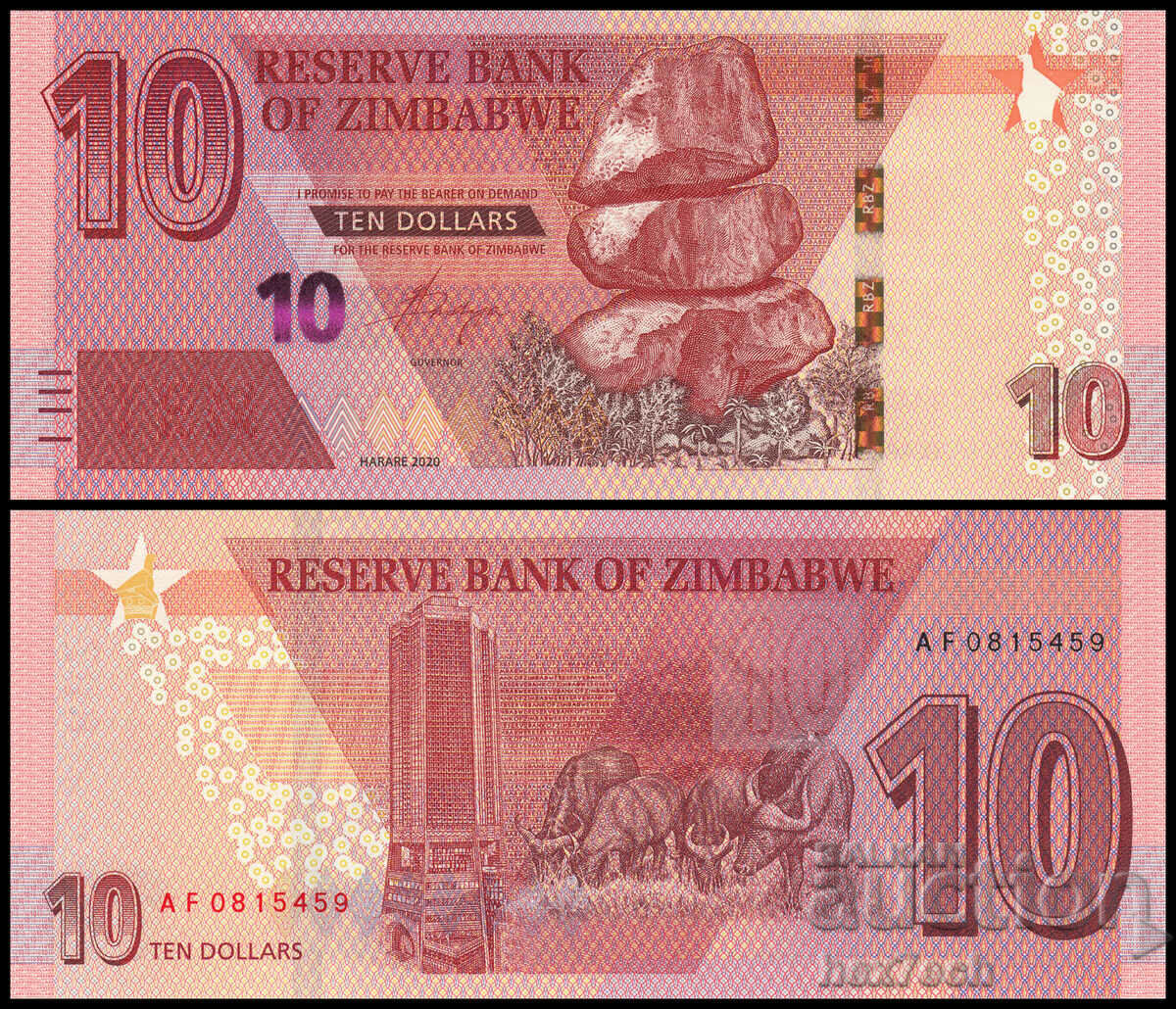 ❤️ ⭐ Zimbabwe 2020 10 USD UNC nou ⭐ ❤️
