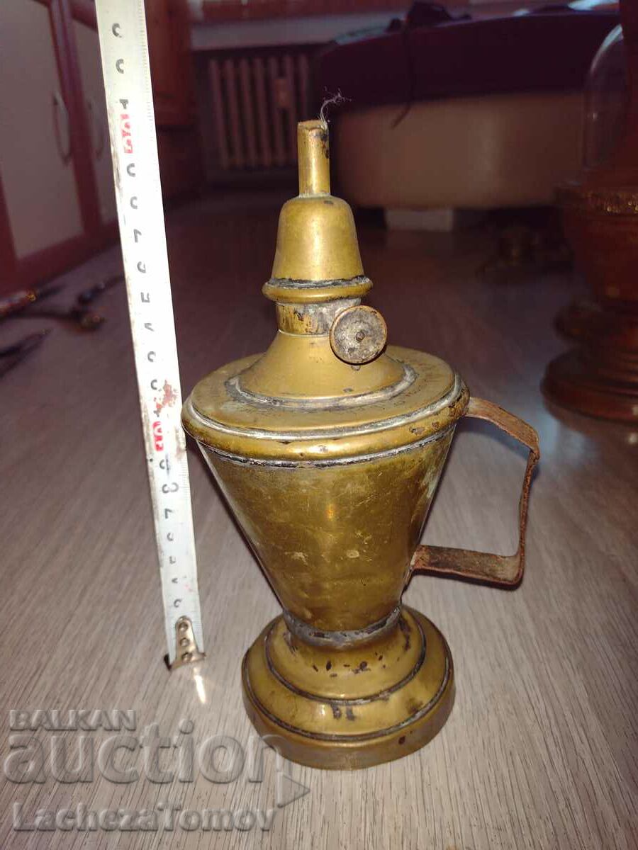 Old French metal miner's lamp