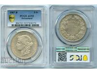 5 franci Elveția 1907 (argint) PCGS AU 53