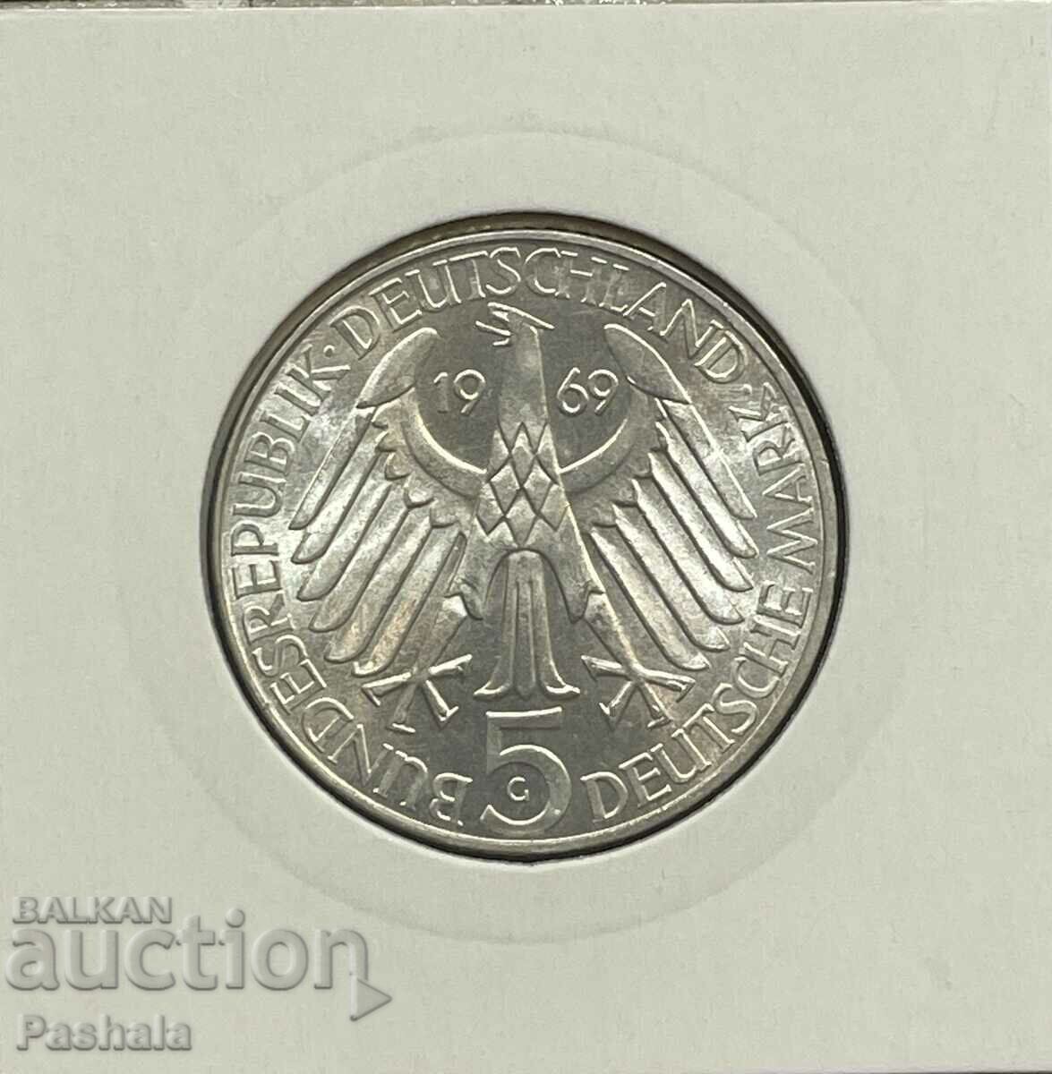 Germany 5 Mark 1969 FRG. with price 40.00 BGN | € 20.45 Germany 5 Mark 1969 FRG. with price 40.00 BGN | € 20.45
