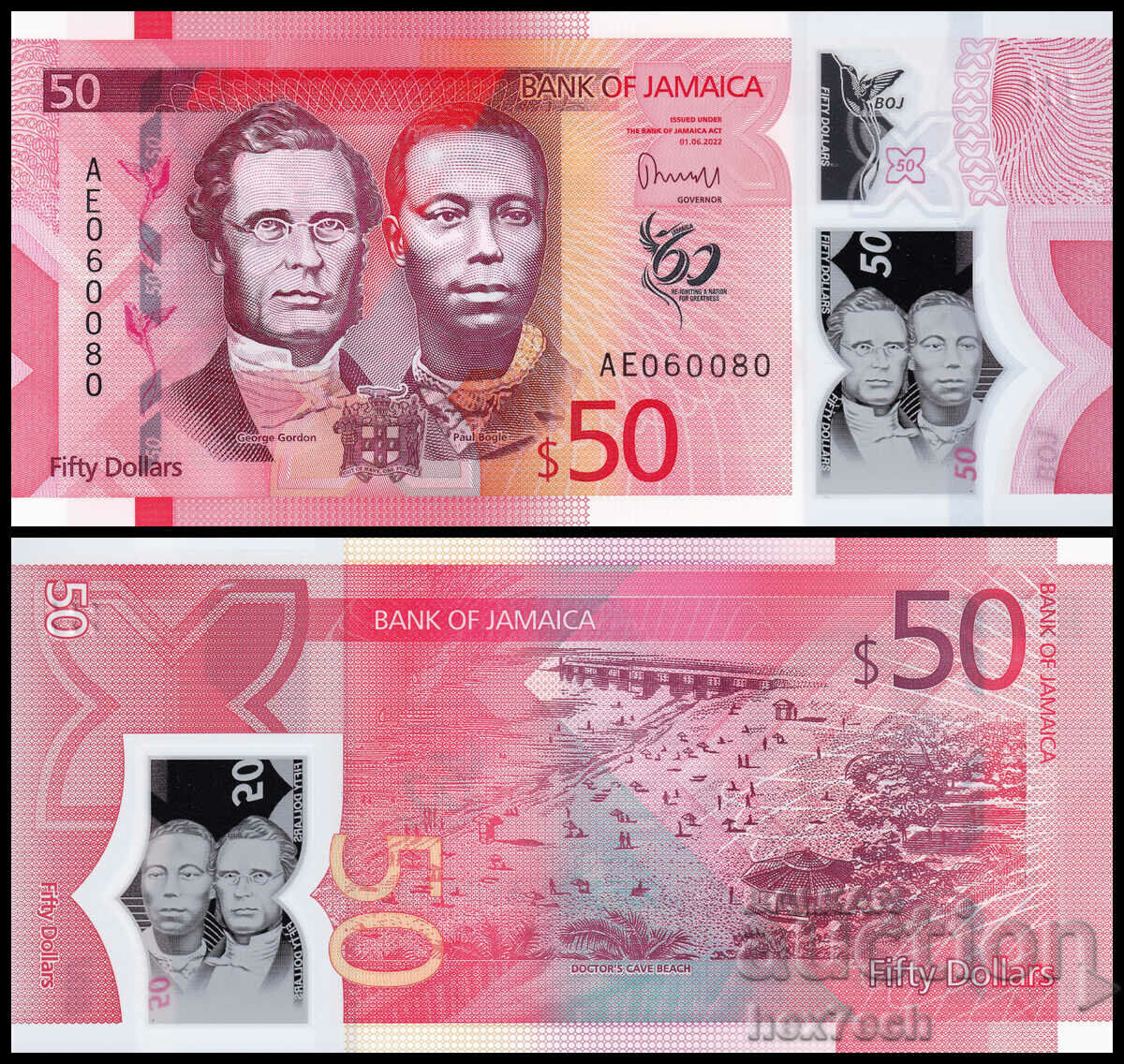 ❤️ ⭐ Jamaica 2022 50 USD Polymer UNC Nou ⭐ ❤️