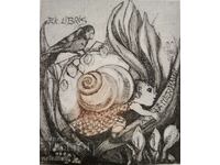 Graphics Engraving Etching Bookplate Girl Snail