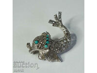 Old Silver fish brooch Turquoise jewelry 835
