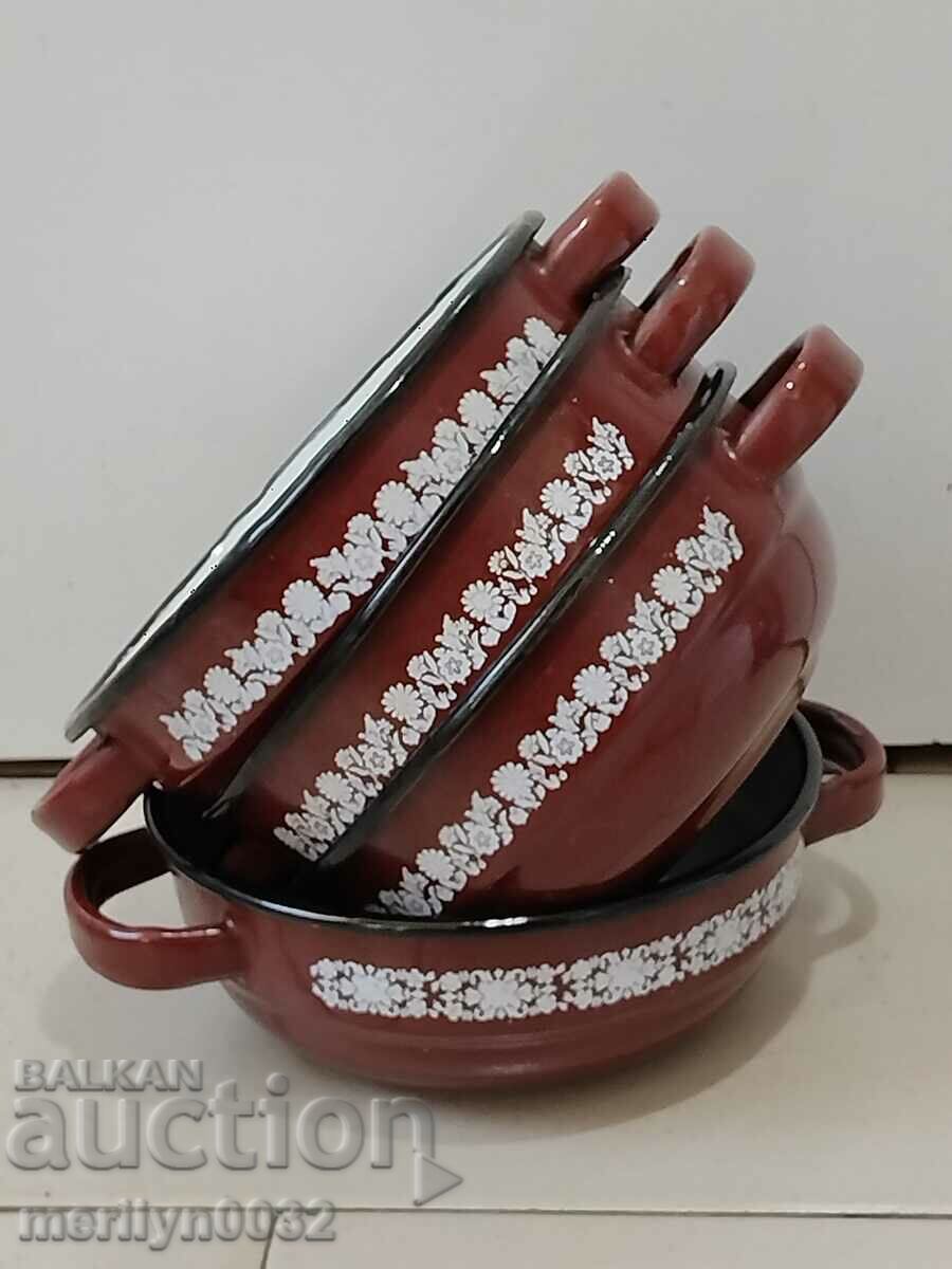 Enameled bowl 4 pieces of dish with enamel, basin, basin - 6 Enameled bowl 4 pieces of dish with enamel, basin, basin - 6