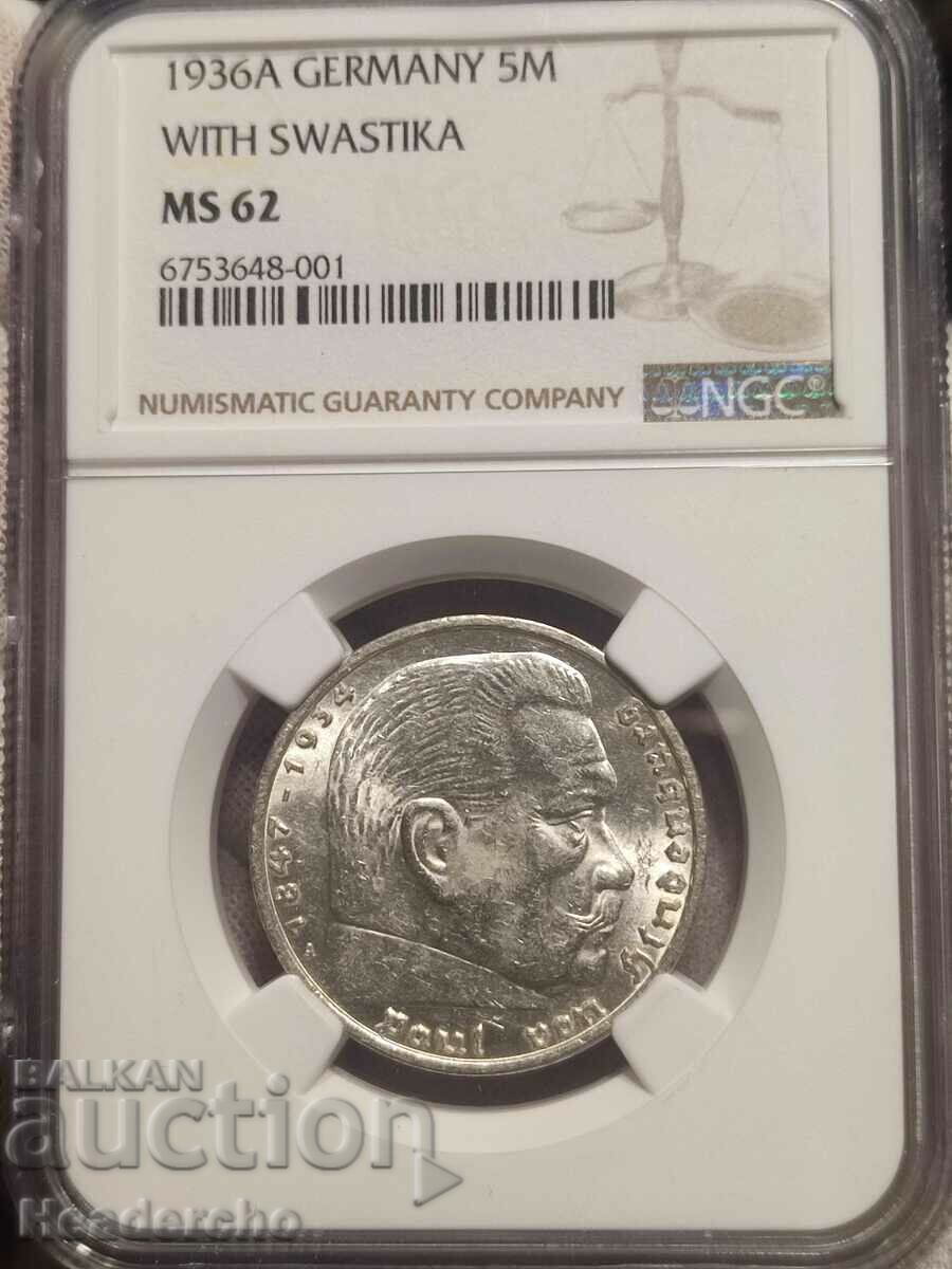 5 Reichsmarks 1936-A Germany (Silver) NGC MS62