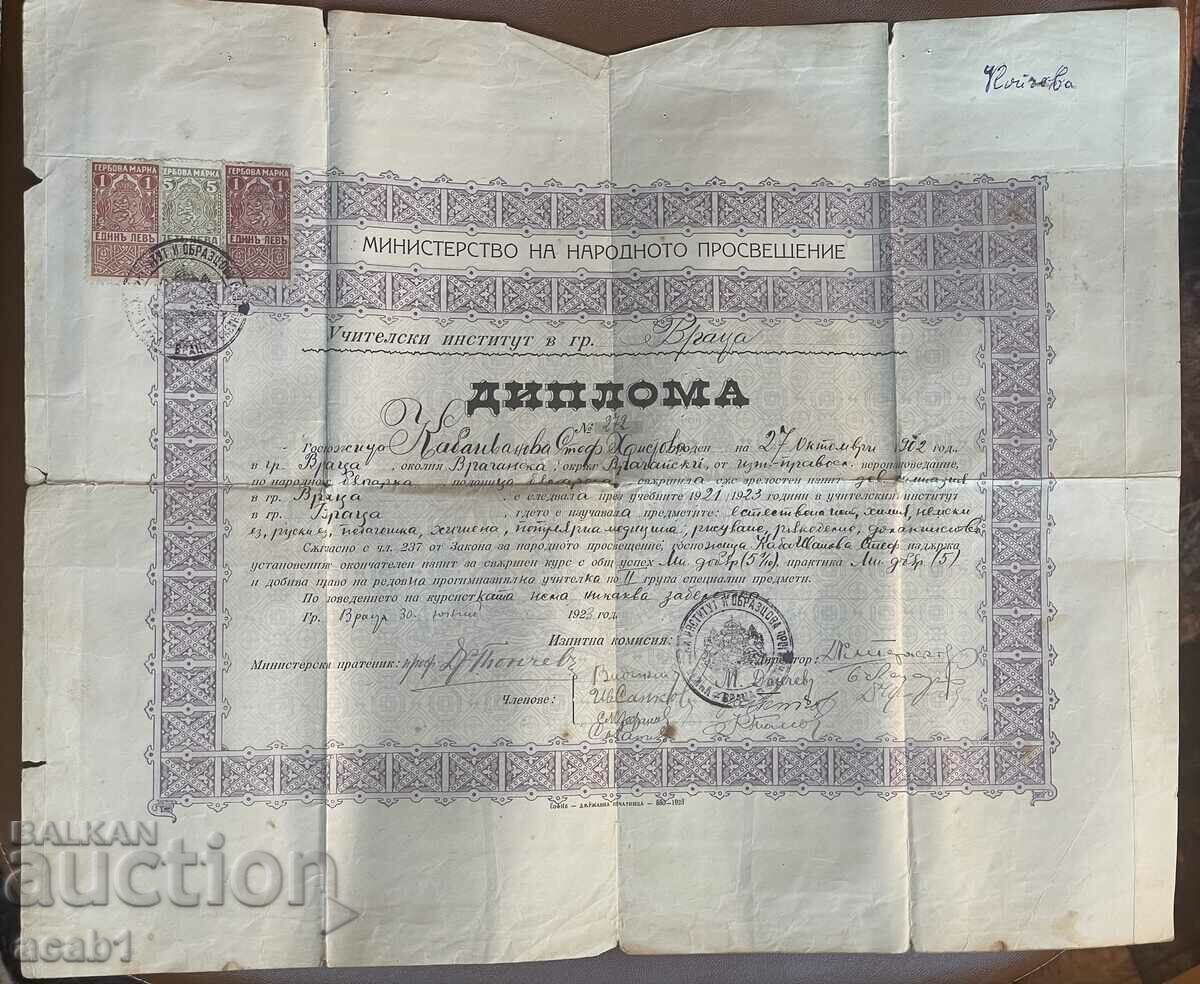 Teacher's diploma Vratsa 1923 - 7 Teacher's diploma Vratsa 1923 - 7