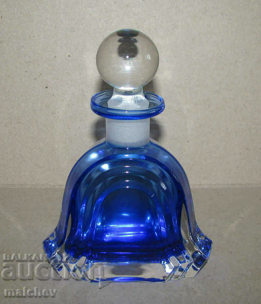 Стъклено кристално шише за парфюм ар арт деко кобалт