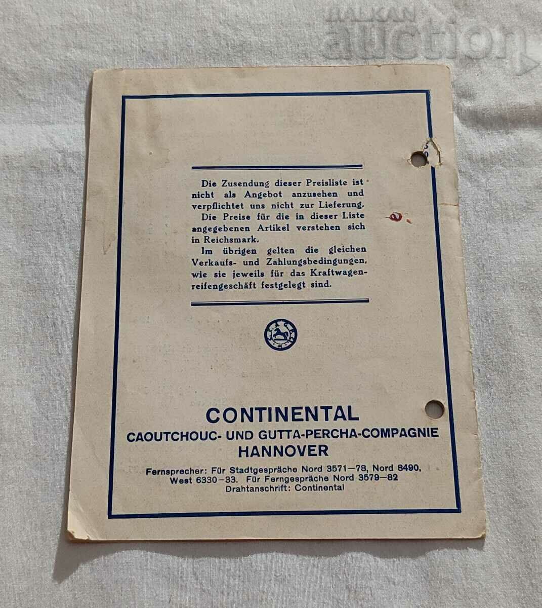 CONTINENTAL HANOVER GERMANY 1927 PRICE CATALOG - 7 CONTINENTAL HANOVER GERMANY 1927 PRICE CATALOG - 7