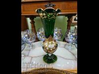 Frumoasă vază antică din cristal de Boemia
