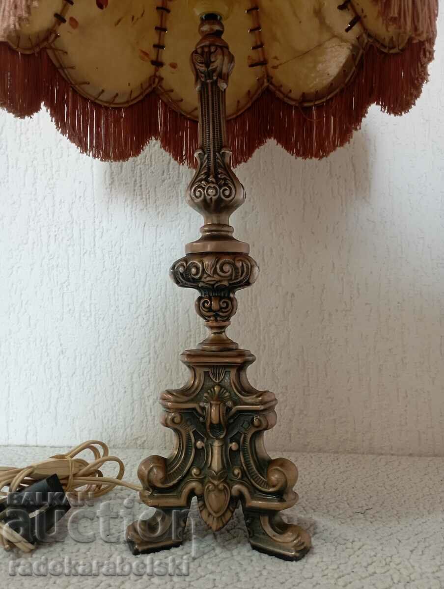 Auction Large solid bronze lamp with leather shade Auction Large solid bronze lamp with leather shade