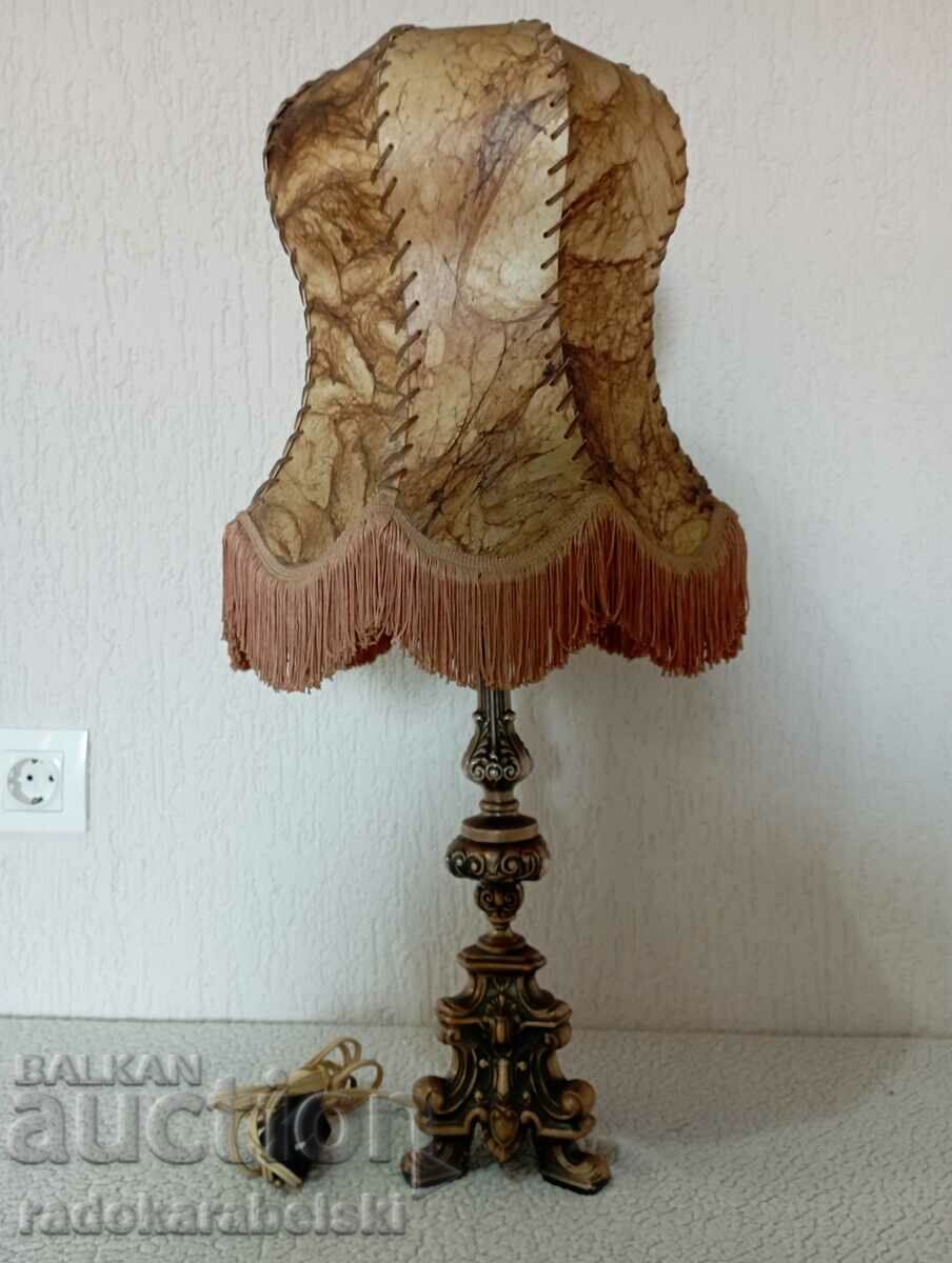 Large solid bronze lamp with leather shade