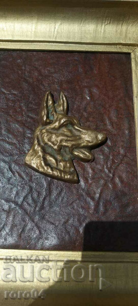 Auction GERMAN SHEPHERD - BRONZE - LEATHER - FRAME Auction GERMAN SHEPHERD - BRONZE - LEATHER - FRAME