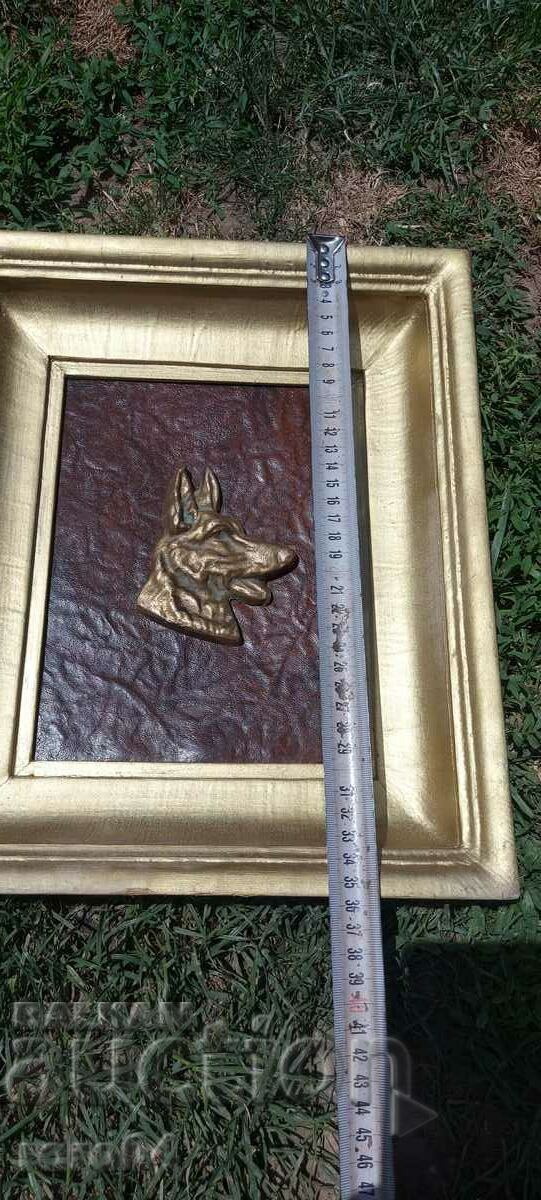 GERMAN SHEPHERD - BRONZE - LEATHER - FRAME - 5 GERMAN SHEPHERD - BRONZE - LEATHER - FRAME - 5