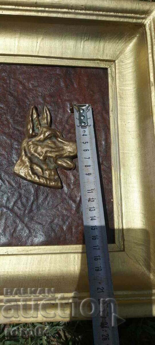GERMAN SHEPHERD - BRONZE - LEATHER - FRAME - 6 GERMAN SHEPHERD - BRONZE - LEATHER - FRAME - 6