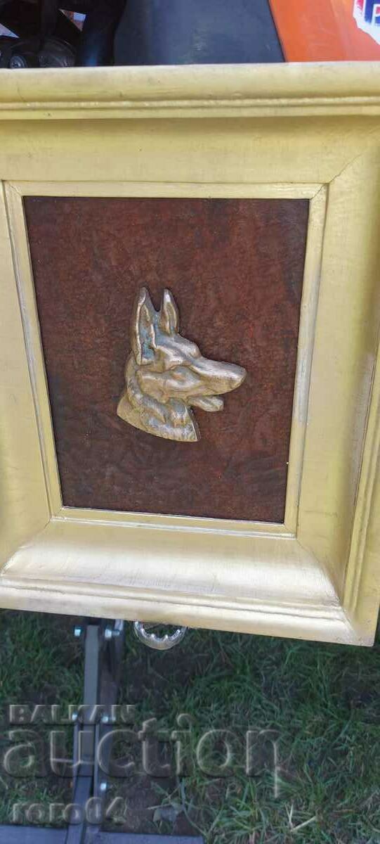 GERMAN SHEPHERD - BRONZE - LEATHER - FRAME - 7 GERMAN SHEPHERD - BRONZE - LEATHER - FRAME - 7