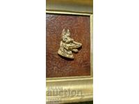 GERMAN SHEPHERD - BRONZE - LEATHER - FRAME