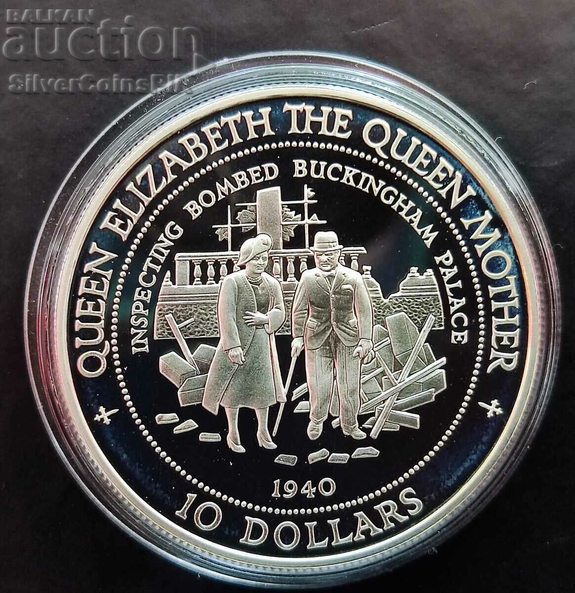 Сребро 10 Долара Бомбандиране на Бъкингам 1994 Науру