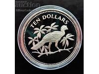 Silver $10 Bird Endangered Animals 1974 Belize