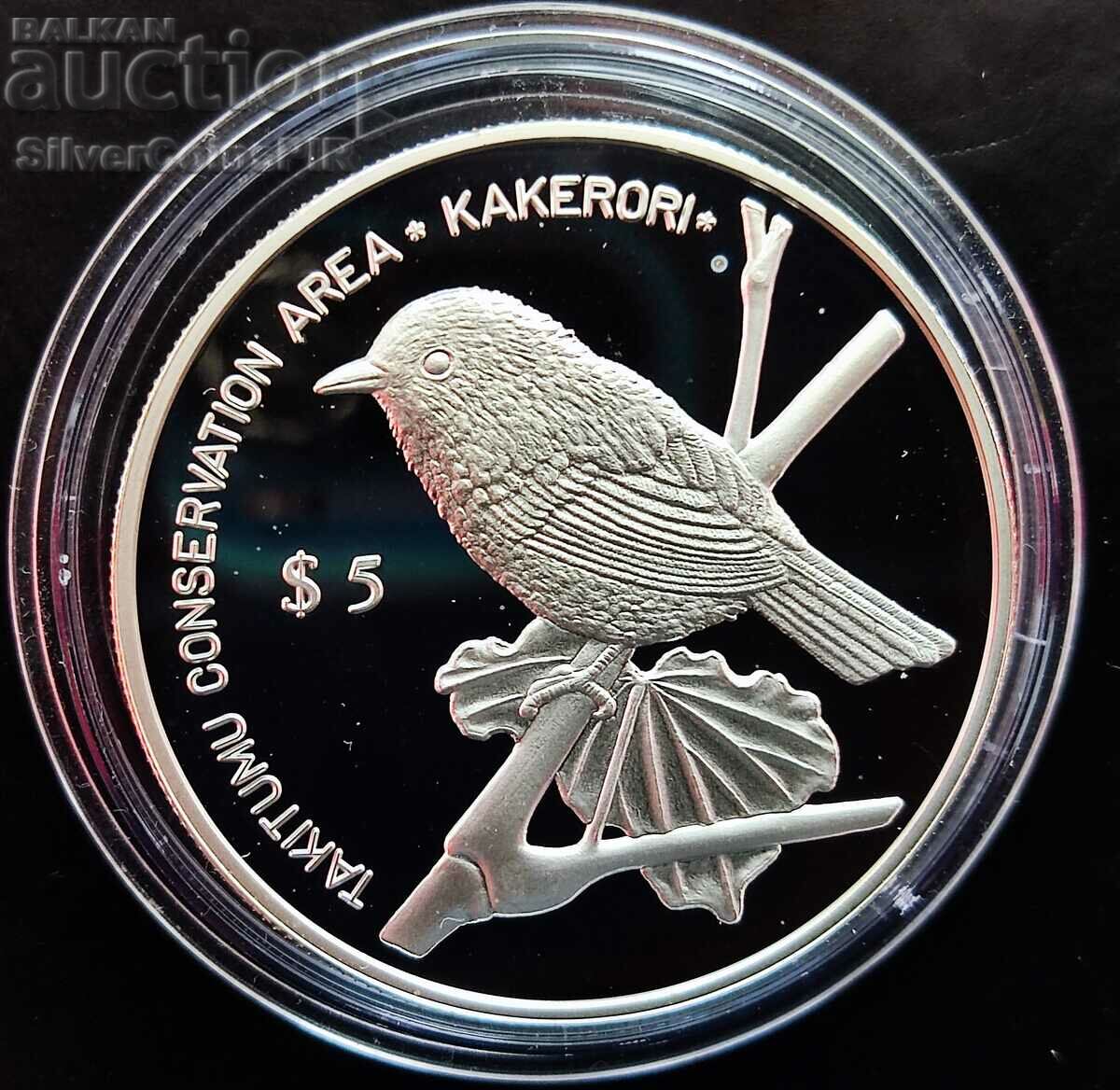 Silver $5 Bird Endangered Animals 1999 Cook Islands