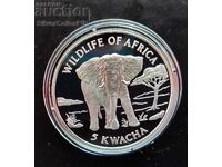 Сребро 5 Квача Слон Африканска Фауна 1997 Малави