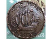 Great Britain 1/2 Penny 1943 George VI Bronze