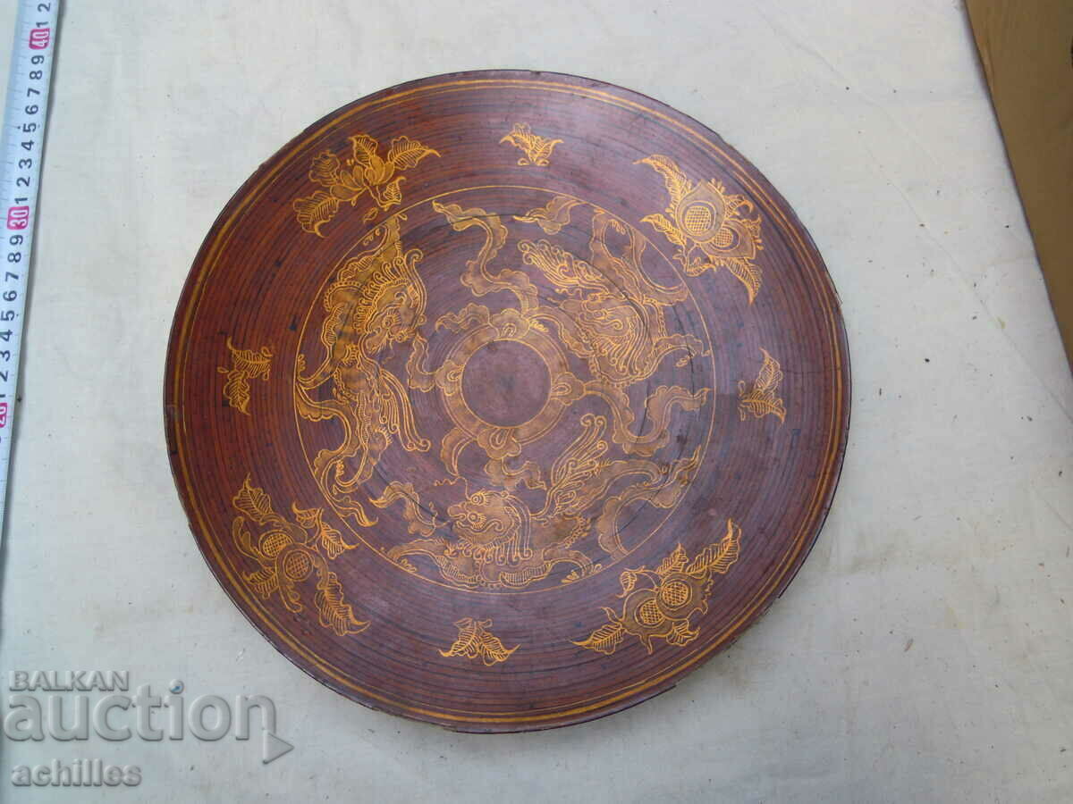 LARGE VIETNAM WOODEN PLATE LACQUER PAINTING