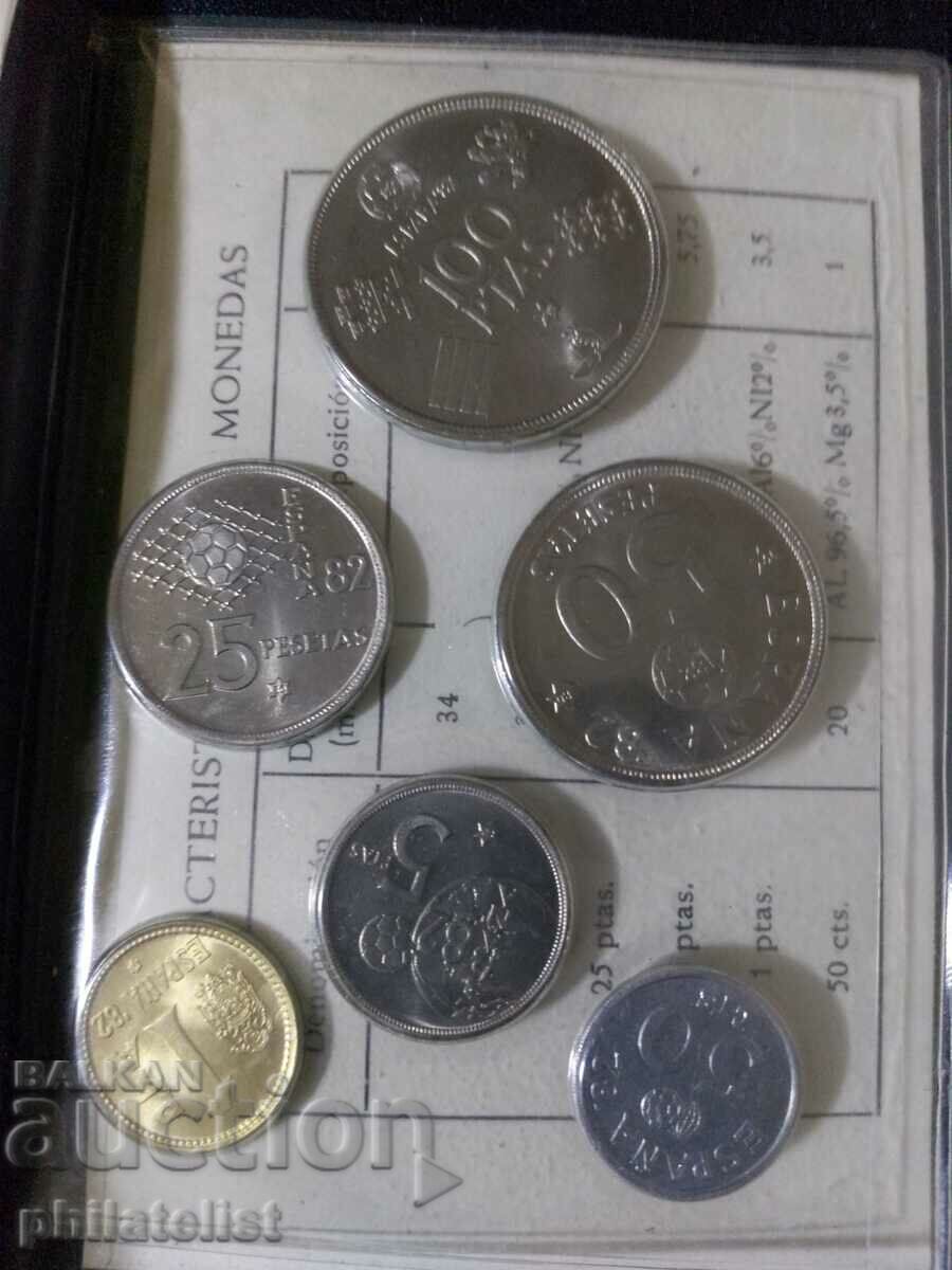 Ισπανία 1980 - Ολοκληρωμένο σετ 6 νομισμάτων - ποδόσφαιρο, μπλε με τιμή 22.00 BGN | € 11.25