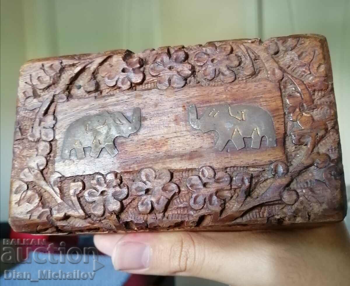 Wooden box with Elephants