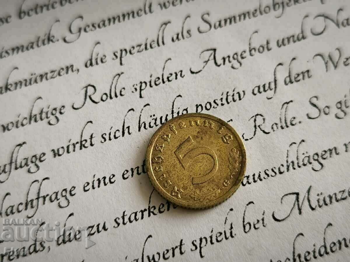 Moneda - Al Treilea Reich - Germania - 5 Pfennig | 1938; seria G