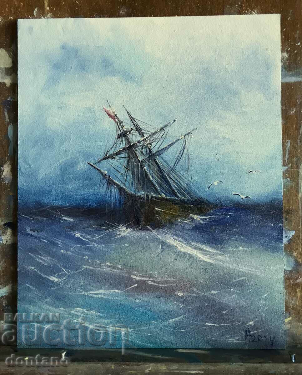 Maritime oil painting -Seascape -Ship in the sea