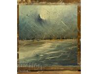 Abstract oil painting -Seascape -Boats