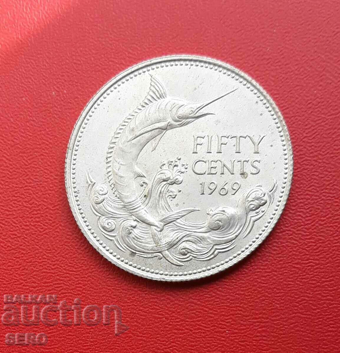 Bahamas-50 cents 1969-silver and very rare