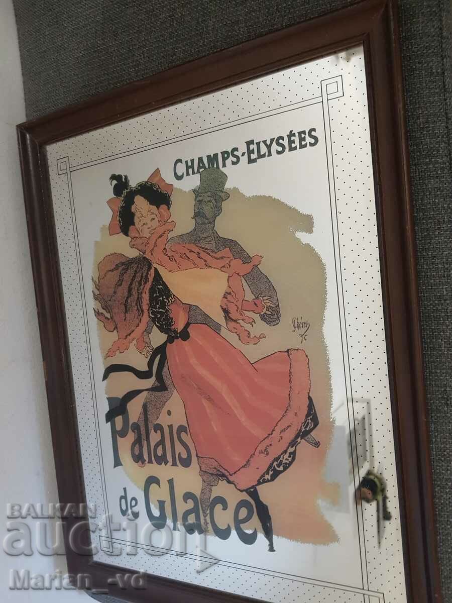 Auction  Advertising mirror with wooden frame Champs-Elysées "Ice Palace"